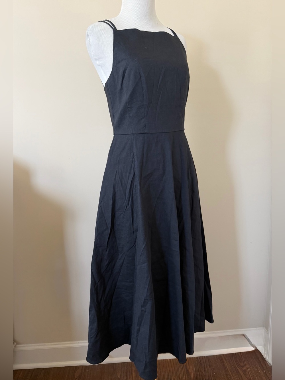 Theory Cross midi square neck flare midi Dress classic - 2